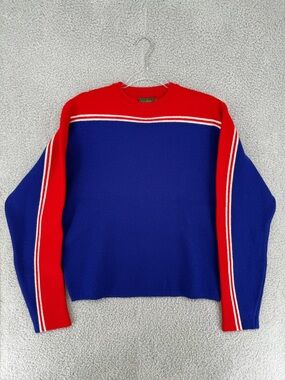 Men's vintage j crew Blue and Red Crewneck Sweater - Classic Stripe wool